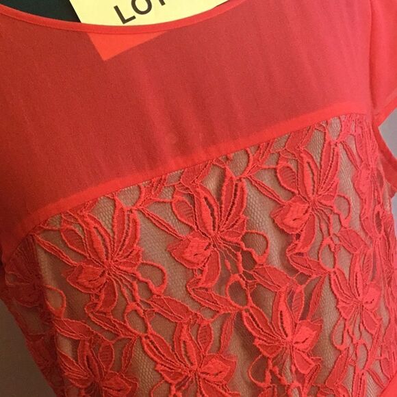 NWOT by DANNY & NICOLE in size 18 tangerine colored dress sheer top with overlay - Picture 4 of 15